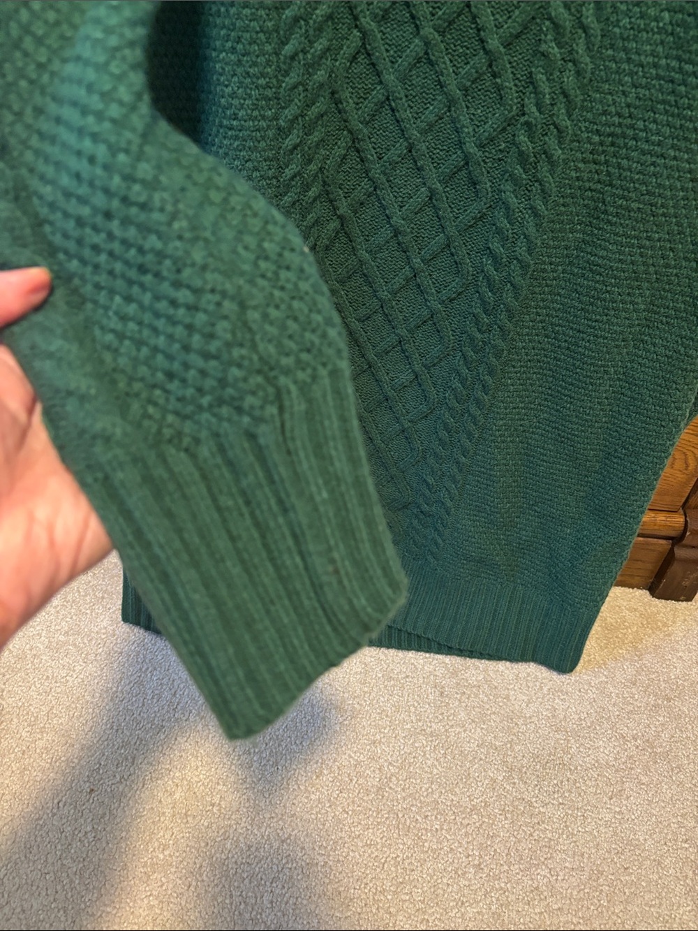 Cable Knit Crewneck Sweater Dress Dark Green Size Large - Picture 4 of 5